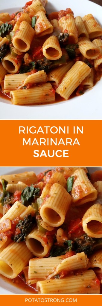 Rigatoni in marinara sauce with kale/spinach no oil vegan